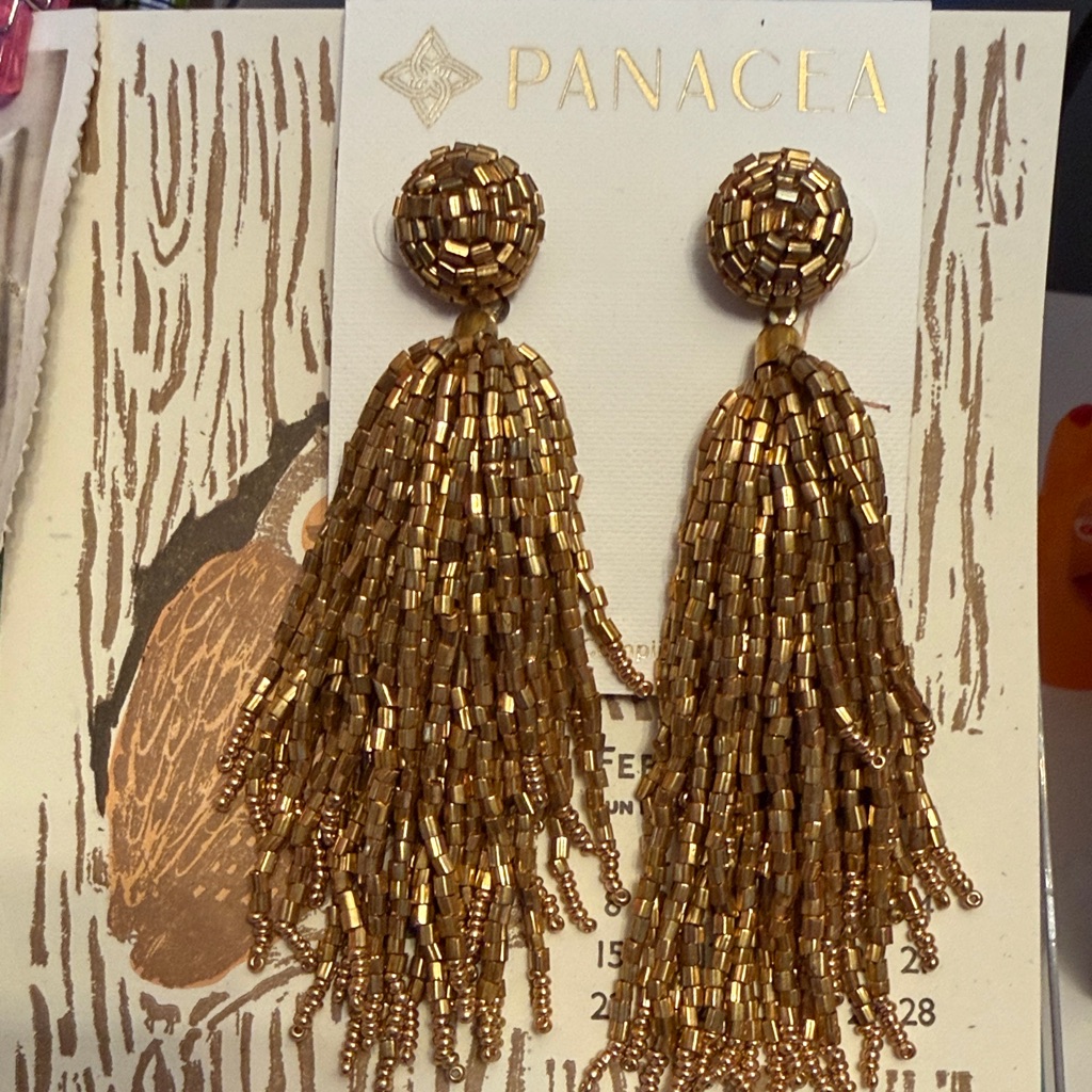 Panacea Gold Beaded Fringe Earrings 40$